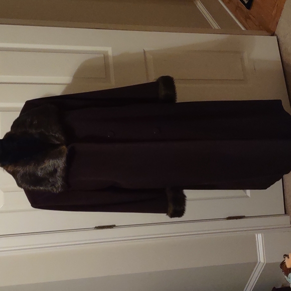 Fabulous Furs Jackets & Blazers - brown winter trench coat with faux fur trim, M